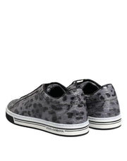 Dolce & Gabbana Gray Leather Leopard Low Top Sneakers Shoes