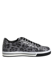 Dolce & Gabbana Gray Leather Leopard Low Top Sneakers Shoes