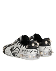 Dolce & Gabbana Black White Studded Low Top Sneakers Shoes