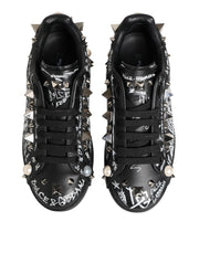 Dolce & Gabbana Black Portofino Stud Embellished Sneakers Shoes