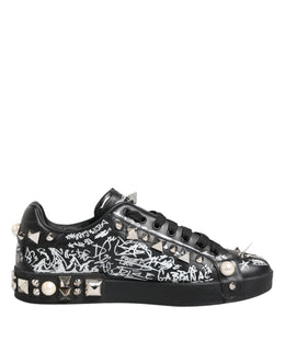 Dolce & Gabbana Black Portofino Stud Embellished Sneakers Shoes