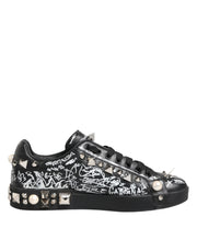 Dolce & Gabbana Black Portofino Stud Embellished Sneakers Shoes
