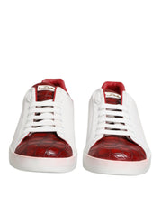 Dolce & Gabbana White Red Leather Lace Up Sneakers Shoes