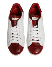 Dolce & Gabbana White Red Leather Lace Up Sneakers Shoes