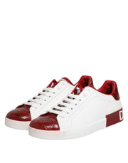 Dolce & Gabbana White Red Leather Lace Up Sneakers Shoes