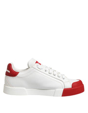 Dolce & Gabbana White Red Leather Lace Up Sneakers Shoes