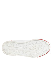 Dolce & Gabbana White Red Leather Lace Up Sneakers Shoes