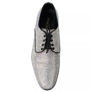 Dolce & Gabbana Silver Leather Rhinestones Derby Shoes