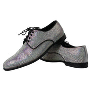 Dolce & Gabbana Silver Leather Rhinestones Derby Shoes