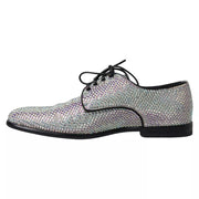 Dolce & Gabbana Silver Leather Rhinestones Derby Shoes