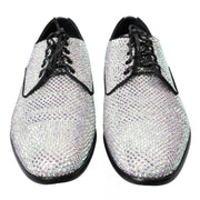 Dolce & Gabbana Silver Leather Rhinestones Derby Shoes