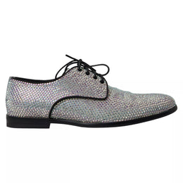 Dolce & Gabbana Silver Leather Rhinestones Derby Shoes