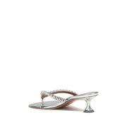 Amina Muaddi Silver Calf Leather Bos Taurus Stiletto Heel Sandals