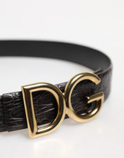 Dolce & Gabbana Black Exotic Leather DG Logo Buckle Belt