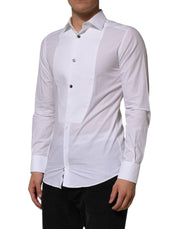 Dolce & Gabbana White Bib Cotton Poplin GOLD Men Formal Shirt