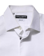 Dolce & Gabbana White Bib Cotton Poplin GOLD Men Formal Shirt