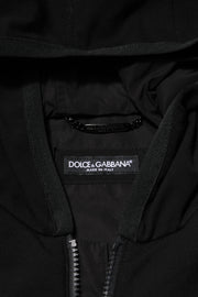 Dolce & Gabbana Black Sleeveless Hooded Logo Plaque Jacket