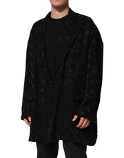 Dolce & Gabbana Black Polyester Logo Monogram Coat Jacket