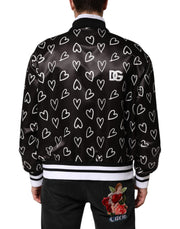 Dolce & Gabbana Black Polyester Heart Print Bomber Jacket