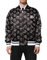 Dolce & Gabbana Black Polyester Heart Print Bomber Jacket