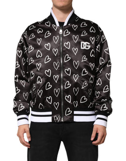Dolce & Gabbana Black Polyester Heart Print Bomber Jacket