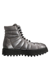 Dolce & Gabbana Silver Padded Mid Calf Lace Up Boots Shoes