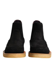 Dolce & Gabbana Black Calf Suede Slip On Ankle Boots Shoes