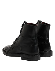 Dolce & Gabbana Black Leather Lace Up Mid Calf Boots Shoes