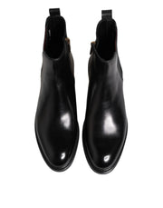 Dolce & Gabbana Black Chelsea Leather Mid Calf Boots Shoes