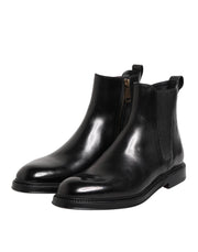Dolce & Gabbana Black Chelsea Leather Mid Calf Boots Shoes
