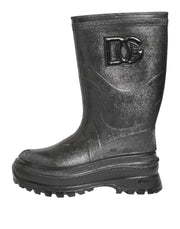 Dolce & Gabbana Metallic Black Pull On Rain Boots Shoes