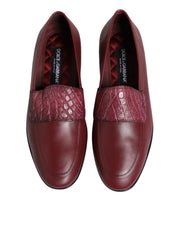 Dolce & Gabbana Burgundy Leather Formal Slip On Shoes