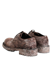 Dolce & Gabbana Brown Leather Distressed Brogue Lace Up Shoes