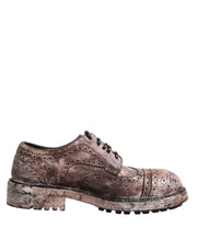 Dolce & Gabbana Brown Leather Distressed Brogue Lace Up Shoes