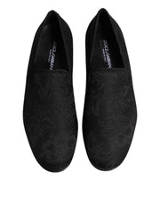 Dolce & Gabbana Black Floral Brocade Loafers Men Dress Shoes