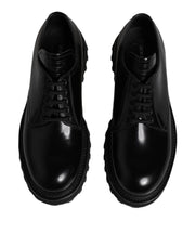 Dolce & Gabbana Black Leather Lace Up Trekking Dress Shoes