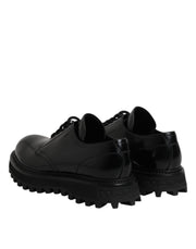 Dolce & Gabbana Black Leather Lace Up Trekking Dress Shoes