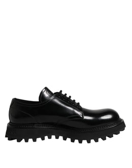 Dolce & Gabbana Black Leather Lace Up Trekking Dress Shoes