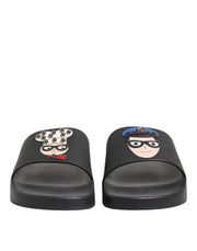 Dolce & Gabbana Black Leather Slides Flats Beachwear Shoes