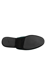 Dolce & Gabbana Green Velvet Cross Embellished Slippers Shoes