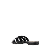 Saint Laurent Black Calf Leather Bos Taurus Flat Sandals