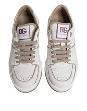 Dolce & Gabbana White Brown Leather Low Top Men Sneakers Shoes