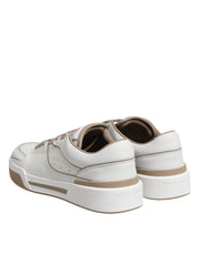 Dolce & Gabbana White Brown Leather Low Top Men Sneakers Shoes