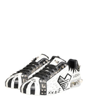Dolce & Gabbana White Studded Printed Low Top Sneakers Shoes