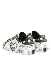 Dolce & Gabbana White Studded Printed Low Top Sneakers Shoes
