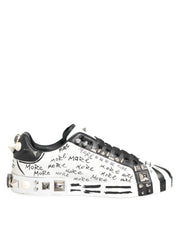 Dolce & Gabbana White Studded Printed Low Top Sneakers Shoes