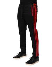 Dolce & Gabbana Red Stripe Cotton Logo Jogger Sweatpants Pants