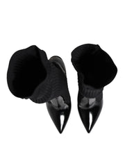 Dolce & Gabbana Black Leather Ribbed Knit Knee Boots Shoes