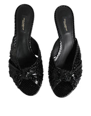 Dolce & Gabbana Black Leather Heels Slides Sandals Shoes