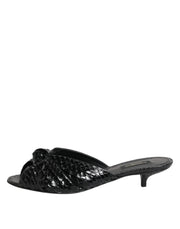 Dolce & Gabbana Black Leather Heels Slides Sandals Shoes
